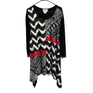 Serengeti Womens Asymmetrical Long Tunic Top Sz 2X Black Patchwork Artsy Flowy